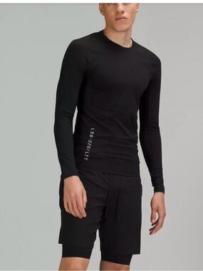 LULULEMON Men Black Text Detail Performance Long Sleeve Shirt Size M Activewear